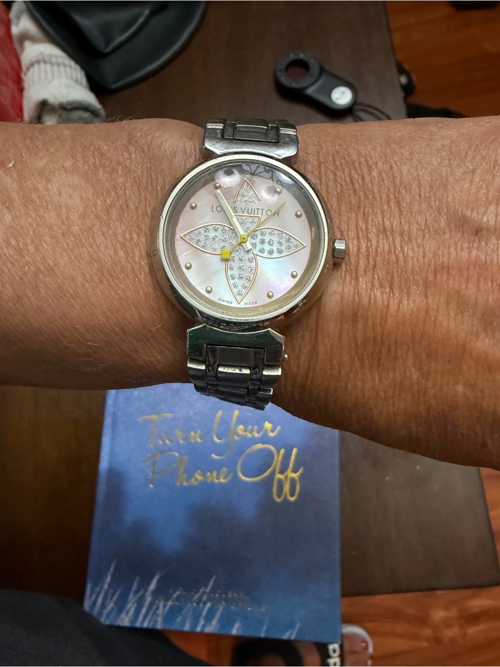 Louis Vuitton Women’s Stainless Steel Watch with Mother-of-Pearl Floral Dial